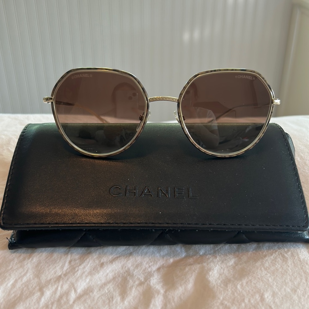 Chanel Round Square Gold Metal Sunglasses